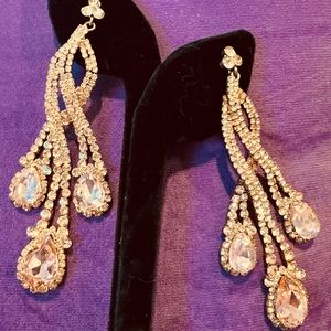 STUNNING ROSE GOLD RHINESTONE Elegant Chandelier Earings